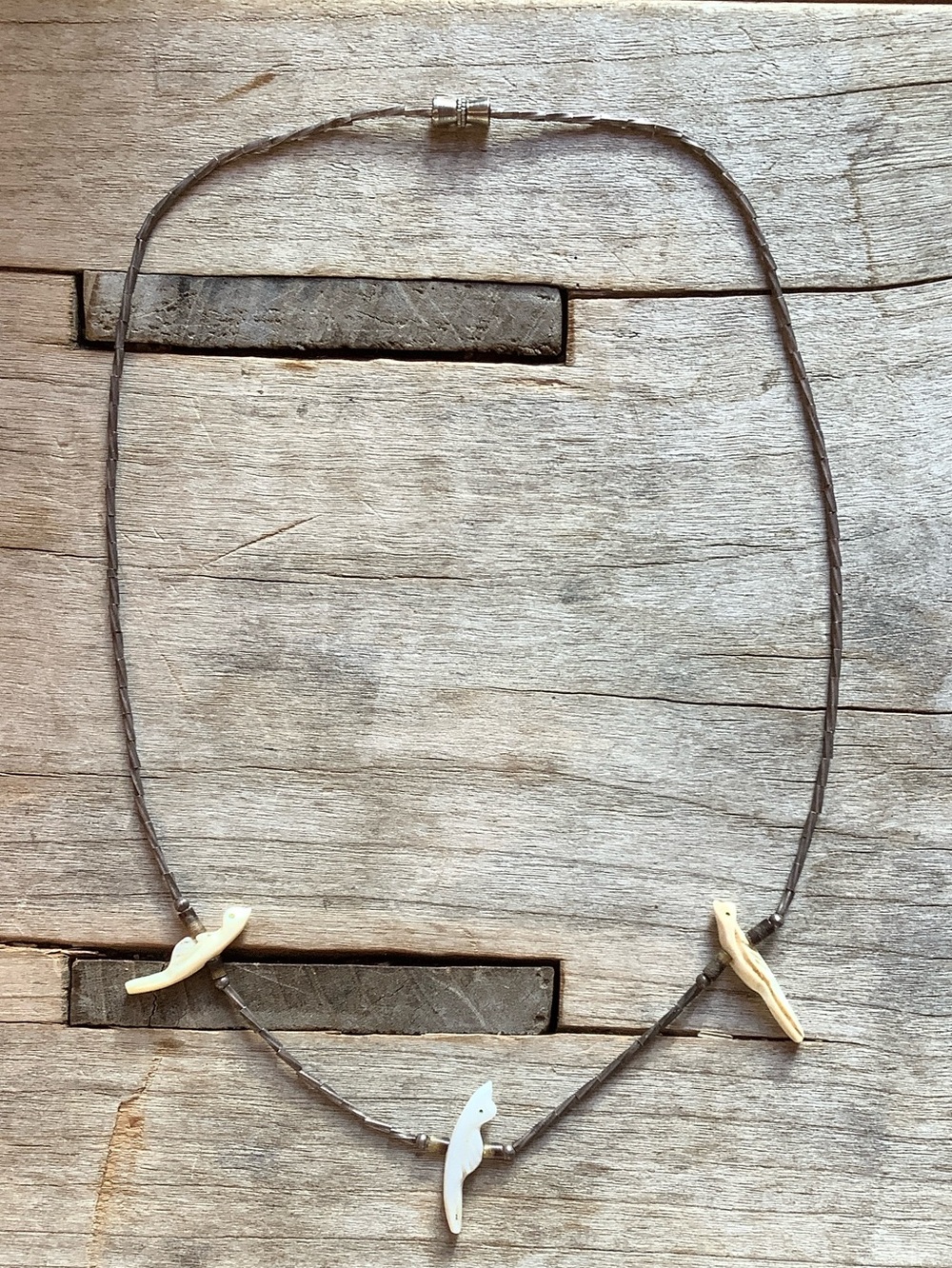 Vintage Liquid Silver and Mother of Pearl Zuni Fetish Dove Bird Necklace